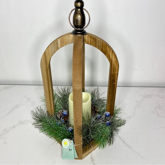 Indoor Hanging Wood Lantern LED Candle Decor - Picture 4 of 9